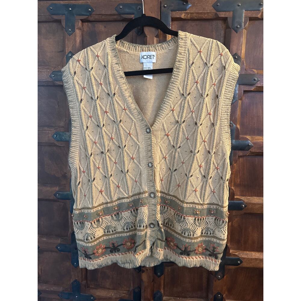 Vintage Korbet Grandma cable knit button up sweater vest XL